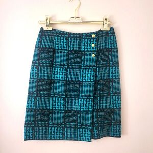 Carlisle Black & Turquise Print Faux Wrap Side Flap Button Detail Pencil Skirt 2